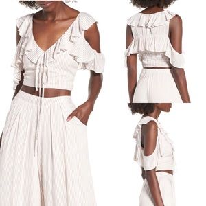 4SI3NNA Striped Cold Shoulder Top
